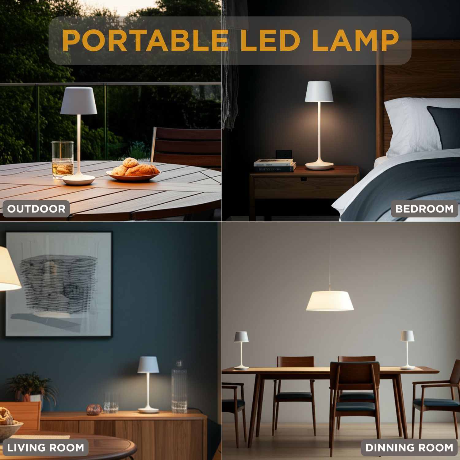 Abbott – Lampe de table en forme de cloche LED, lampe rechargeable à intensité réglable avec base de chargement, touche moderne élégante pour la