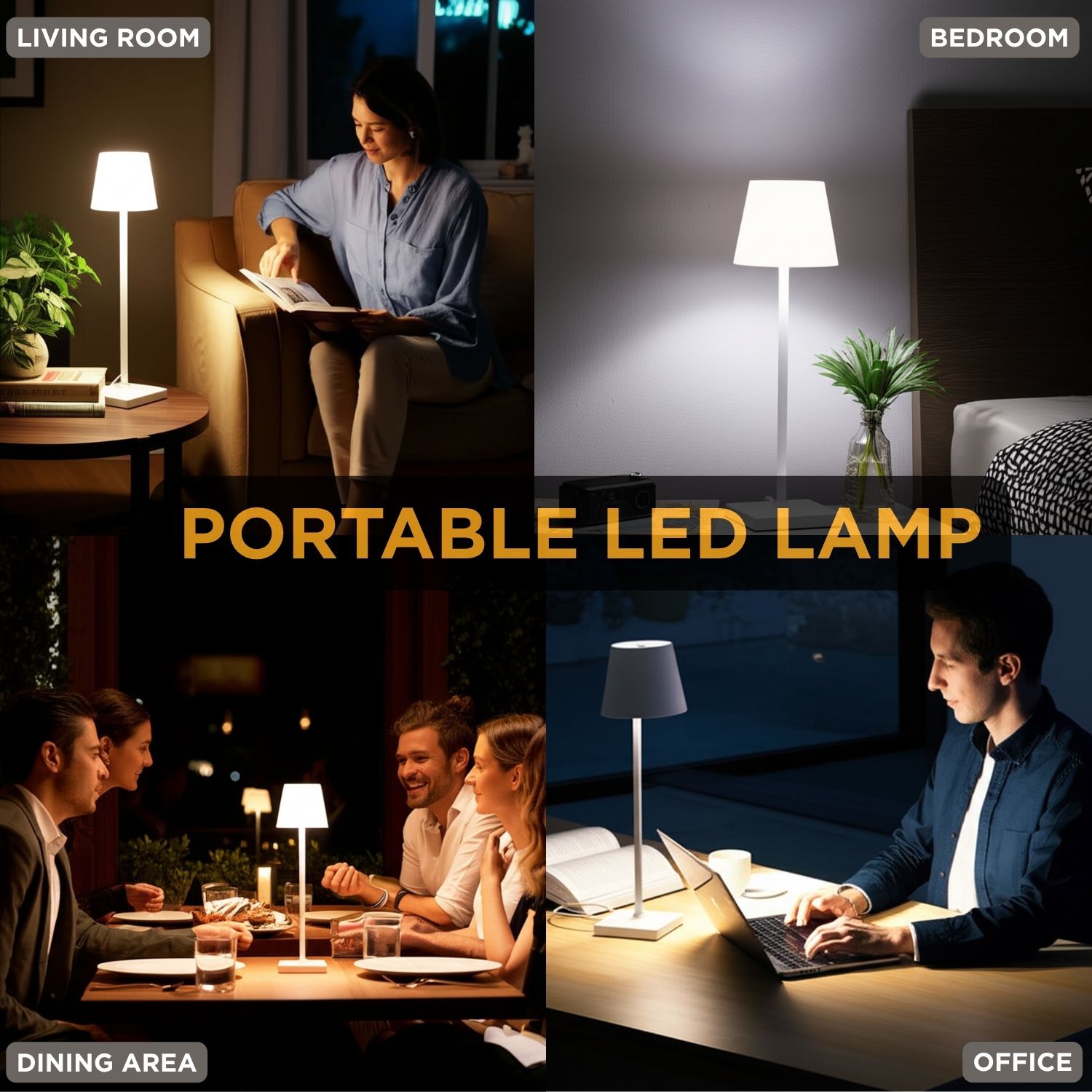 Abbott Trilite Classic Shade LED Table Lamp, Rechargeable Cordless Light, Modern Eco-Friendly LED Illumination Portable Lighting for Desk or