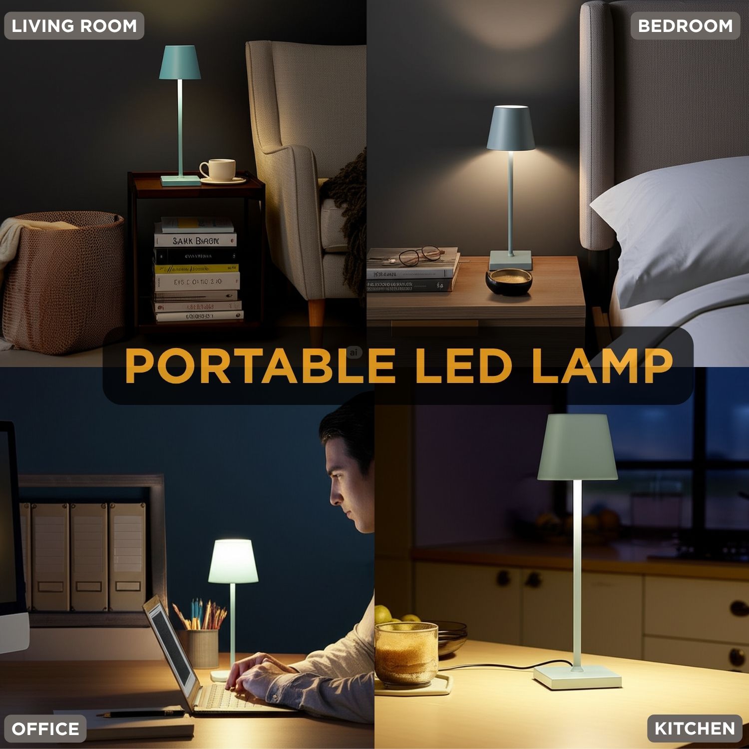 Abbott Trilite Classic Shade LED Table Lamp, Rechargeable Cordless Light, Modern Eco-Friendly LED Illumination Portable Lighting for Desk or