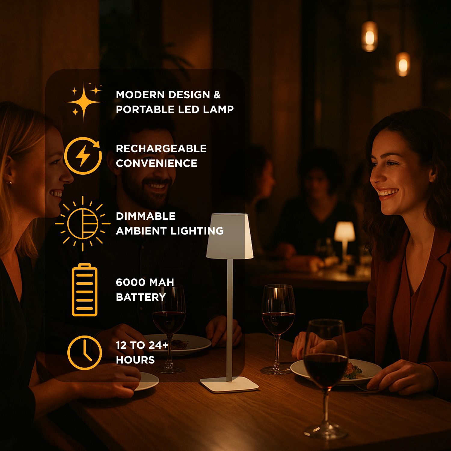 Abbott Square Shade LED Table Lamp, Rechargeable Cordless Light, Warm Glow Accent for Desk, Nightstand, or Living Room, 15", White