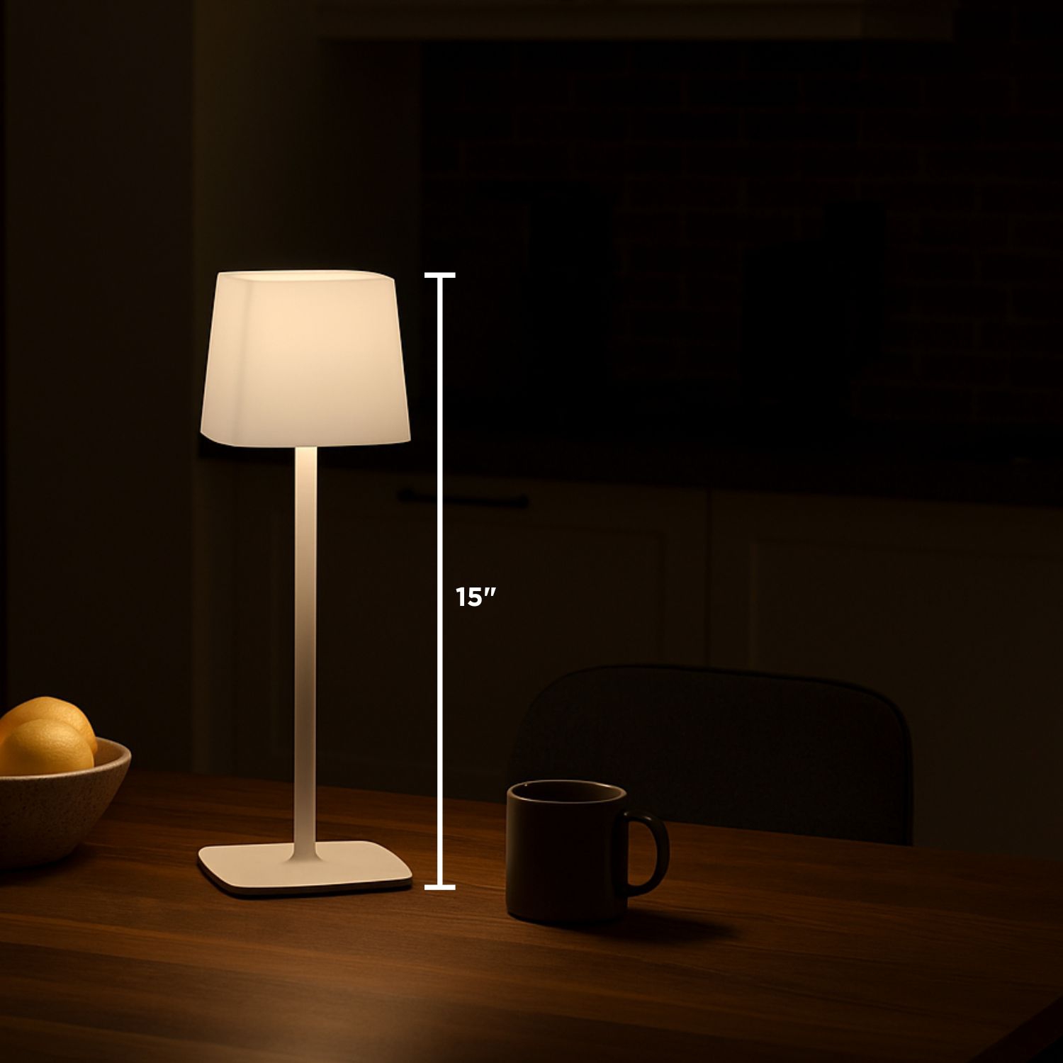 Abbott Square Shade LED Table Lamp, Rechargeable Cordless Light, Warm Glow Accent for Desk, Nightstand, or Living Room, 15", White