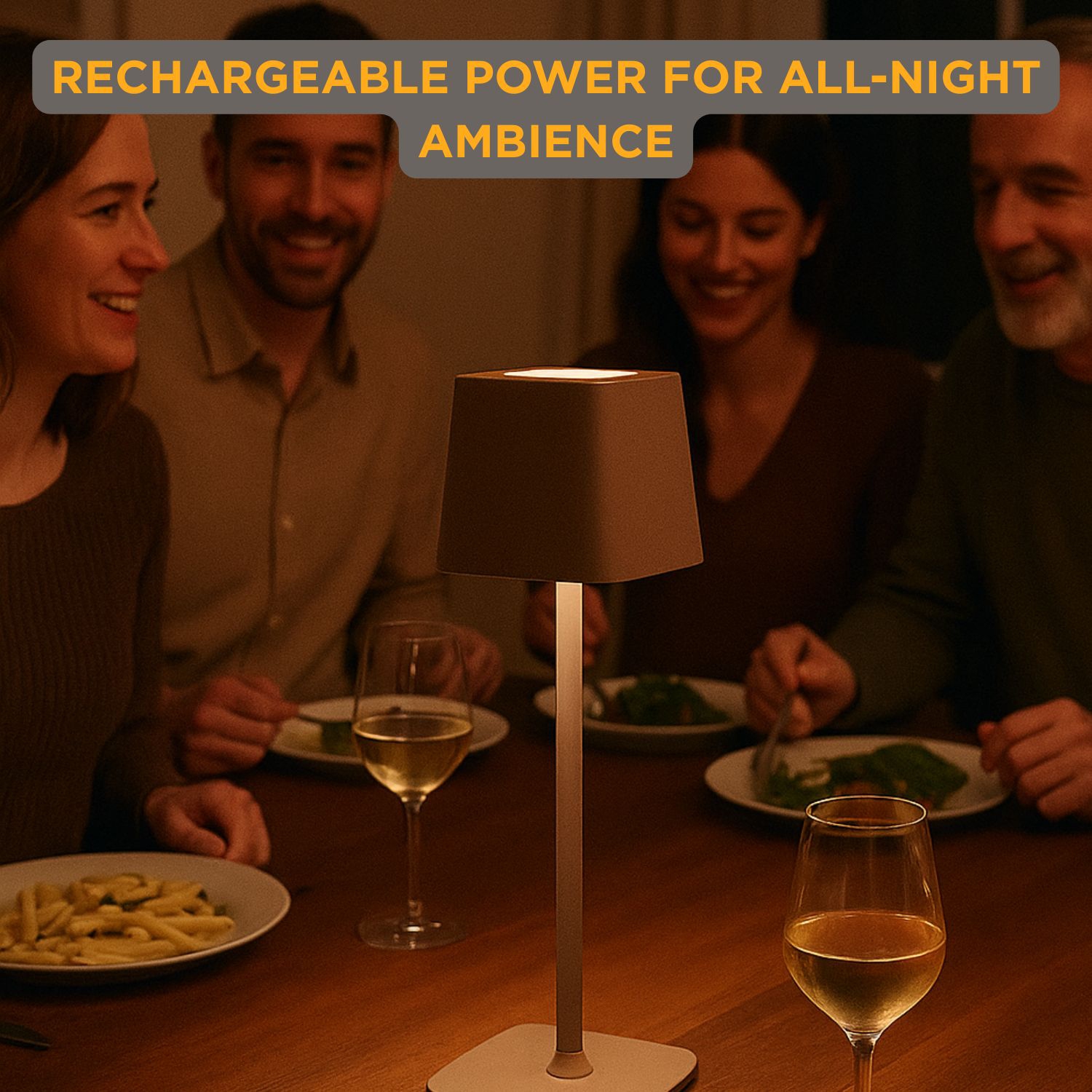 Abbott Square Shade LED Table Lamp, Rechargeable Cordless Light, Warm Glow Accent for Desk, Nightstand, or Living Room, 15", Brown