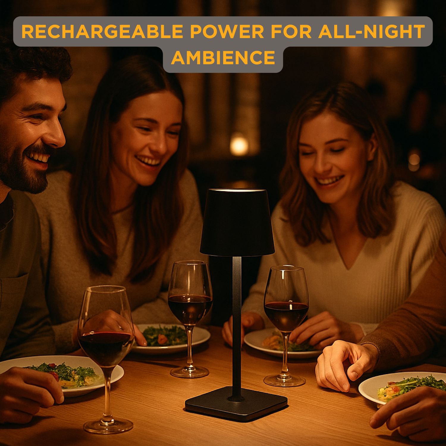 Abbott Square Shade LED Table Lamp, Rechargeable Cordless Light, Warm Glow Accent for Desk, Nightstand, or Living Room, 15", Matte Black