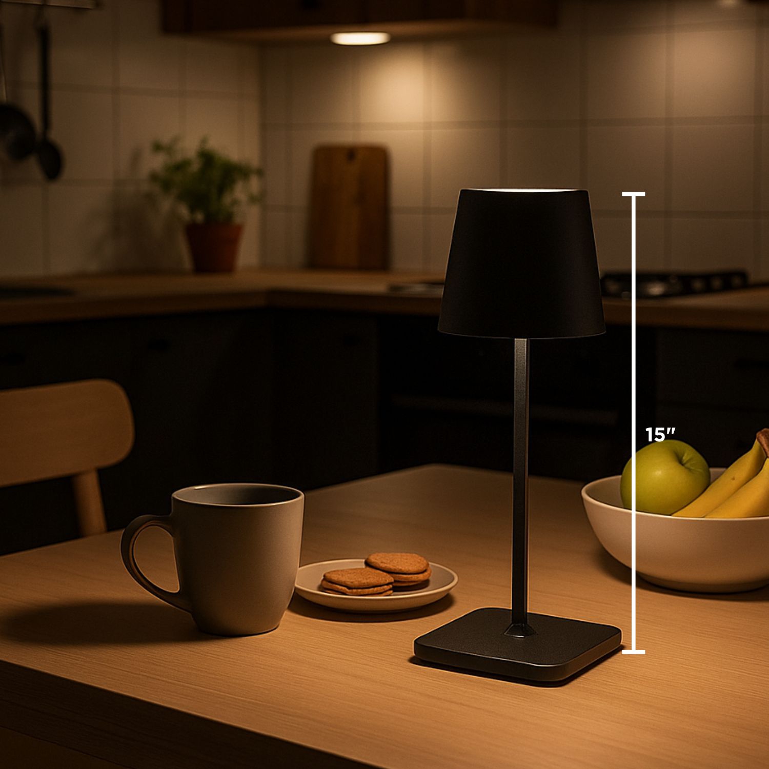 Abbott Square Shade LED Table Lamp, Rechargeable Cordless Light, Warm Glow Accent for Desk, Nightstand, or Living Room, 15", Matte Black