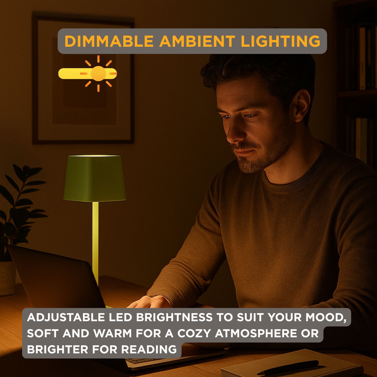 Abbott Square Shade LED Table Lamp, Rechargeable Cordless Light, Warm Glow Accent for Desk, Nightstand, or Living Room, 15", Spring Green