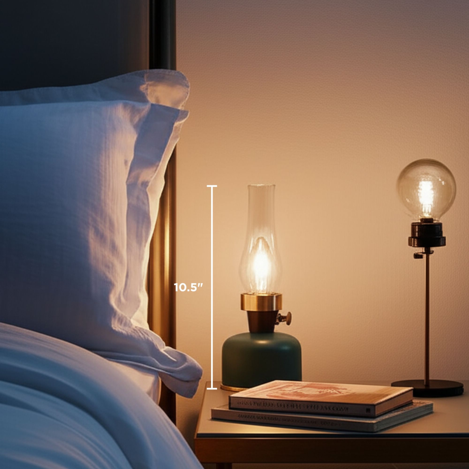 Abbott Lantern LED Table Lamp with Chimney, Rechargeable with USB Powered, Dimmable Lamp with Edison-Style Bulb, Indoor/Outdoor Vintage Accent Light