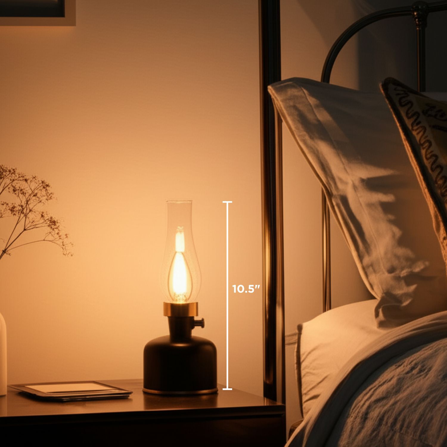 Lampe de table Abbott LED avec cheminée, rechargeable par USB, lampe à intensité réglable avec ampoule de style Edison, lampe d'appoint rétro