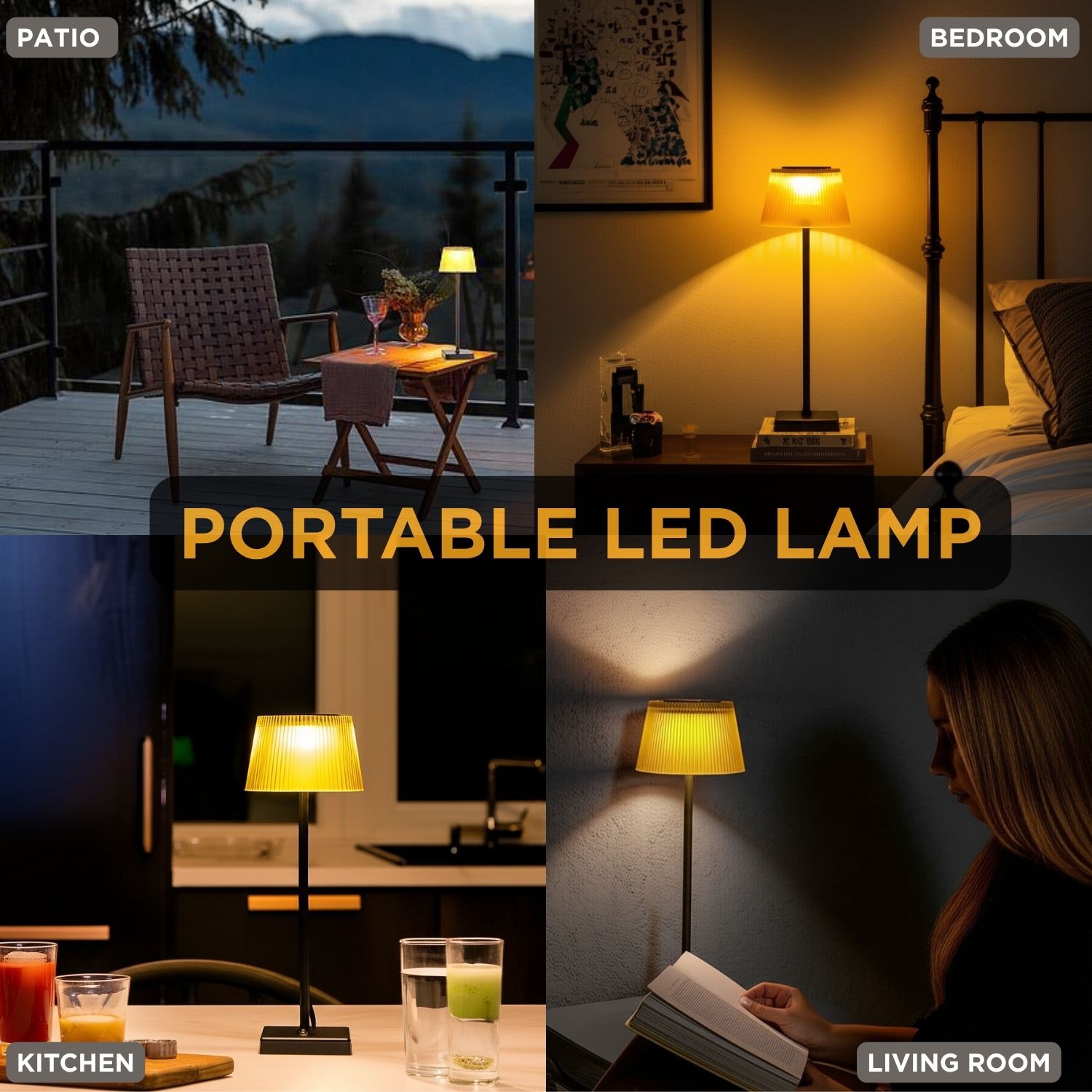 Abbott – Lampe de table LED à abat-jour cannelé, lampe étanche rechargeable IP54, éclairage d'appoint moderne pour patio, jardin extérieur ou