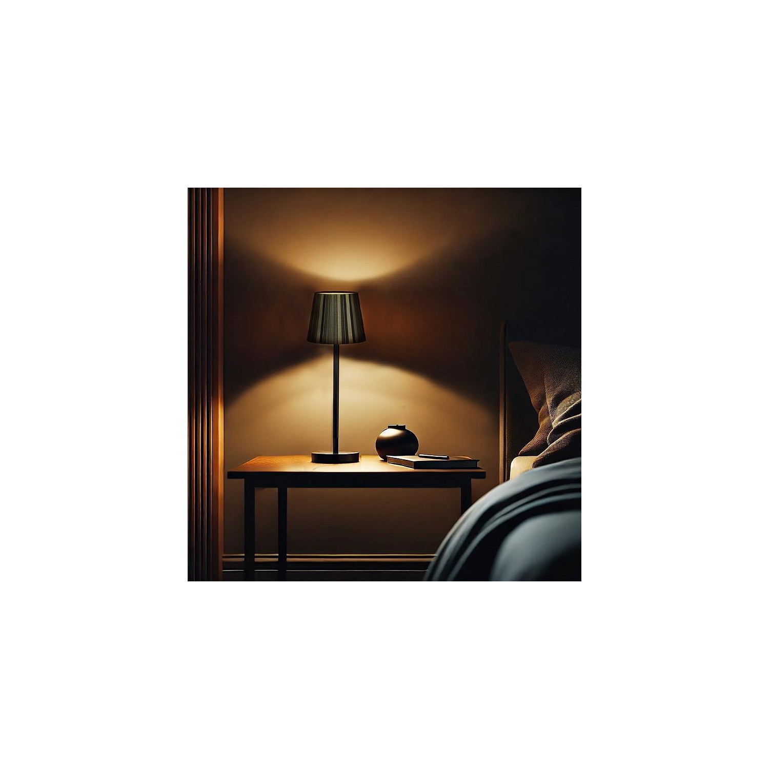 Abbott LED – Lampe de table Trilite à abat-jour cannelé, lampe tactile rechargeable, hauteur réglable à 3 niveaux à intensité réglable, touche