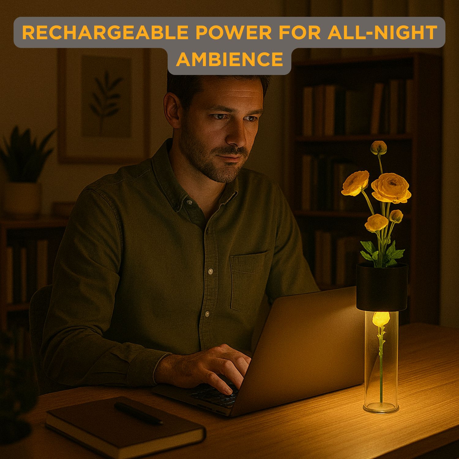 Abbott LED Vase Table Lamp, Rechargeable Dimmable Light, Touch Control with 3 Brightness Levels, Modern 2-in-1 Vase and Ambient Light for Home Décor,