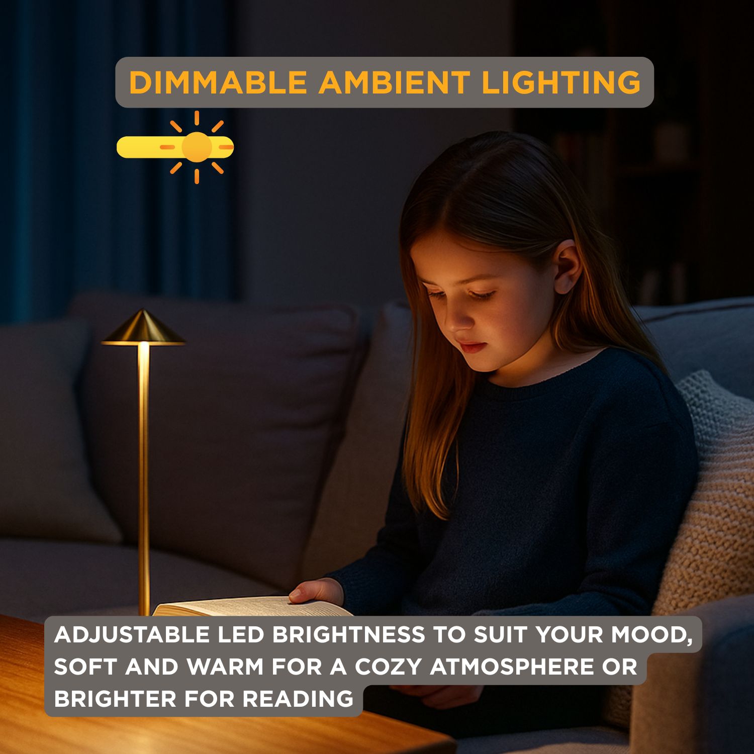 Abbott Slim Arrow LED Table Lamp, Rechargeable Cordless Light, Sleek Portable Lighting for Desk or Nightstand, 11.5", Matte Gold
