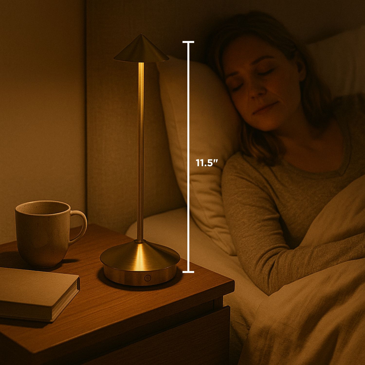 Abbott Slim Arrow LED Table Lamp, Rechargeable Cordless Light, Sleek Portable Lighting for Desk or Nightstand, 11.5", Matte Gold