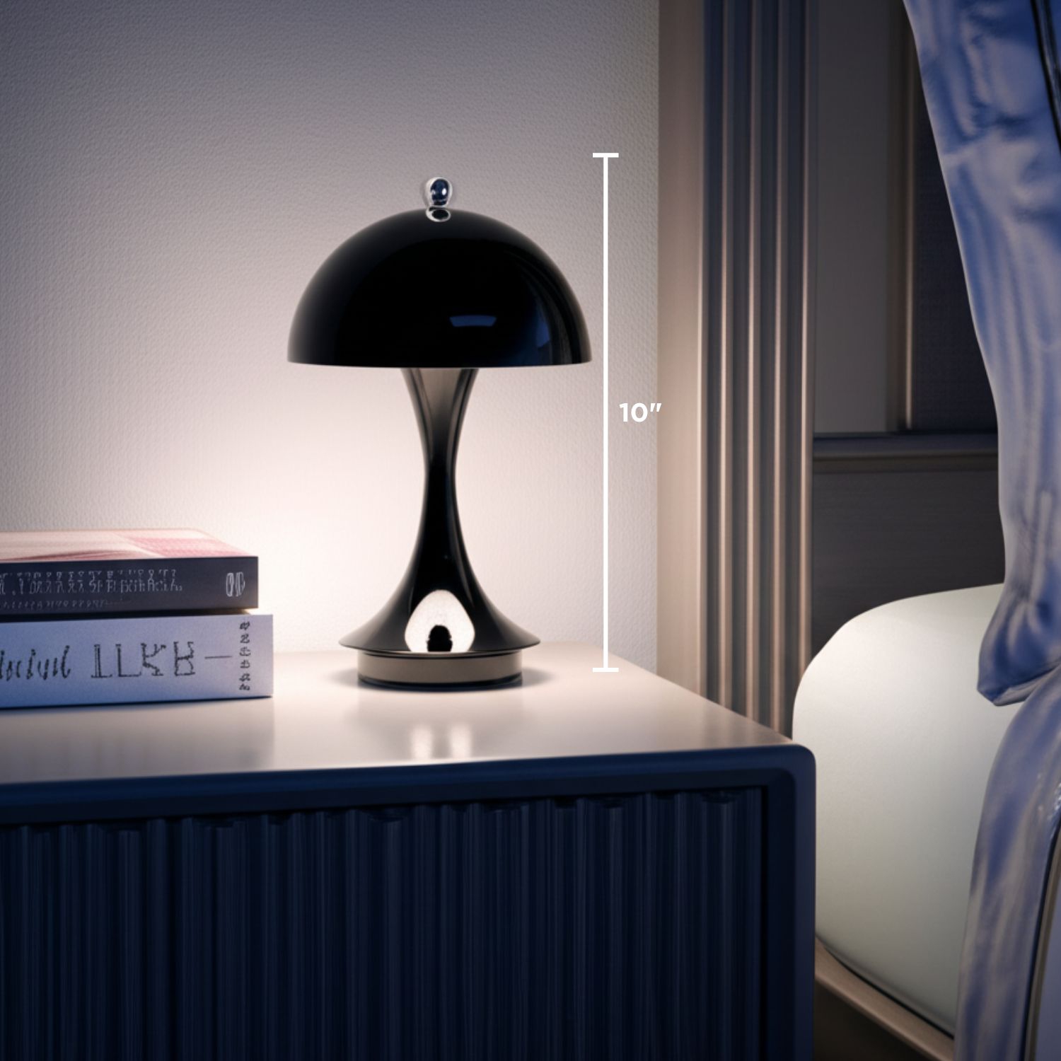 Abbott Trilite Dome Shade LED Lamp, Modern Rechargeable Table Lamp with USB Powered, Mushroom Design for Bedroom, Living Room, or Reading Nook, 10",