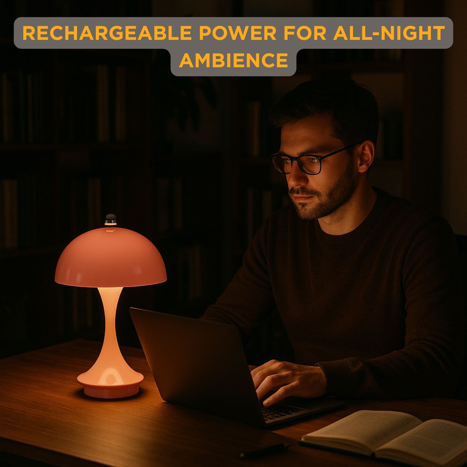 LED Abbott Trilite, lampe de table moderne rechargeable alimentée par USB, champignon pour chambre, salon ou coin lecture, 10&nbsp;po, rose brillant