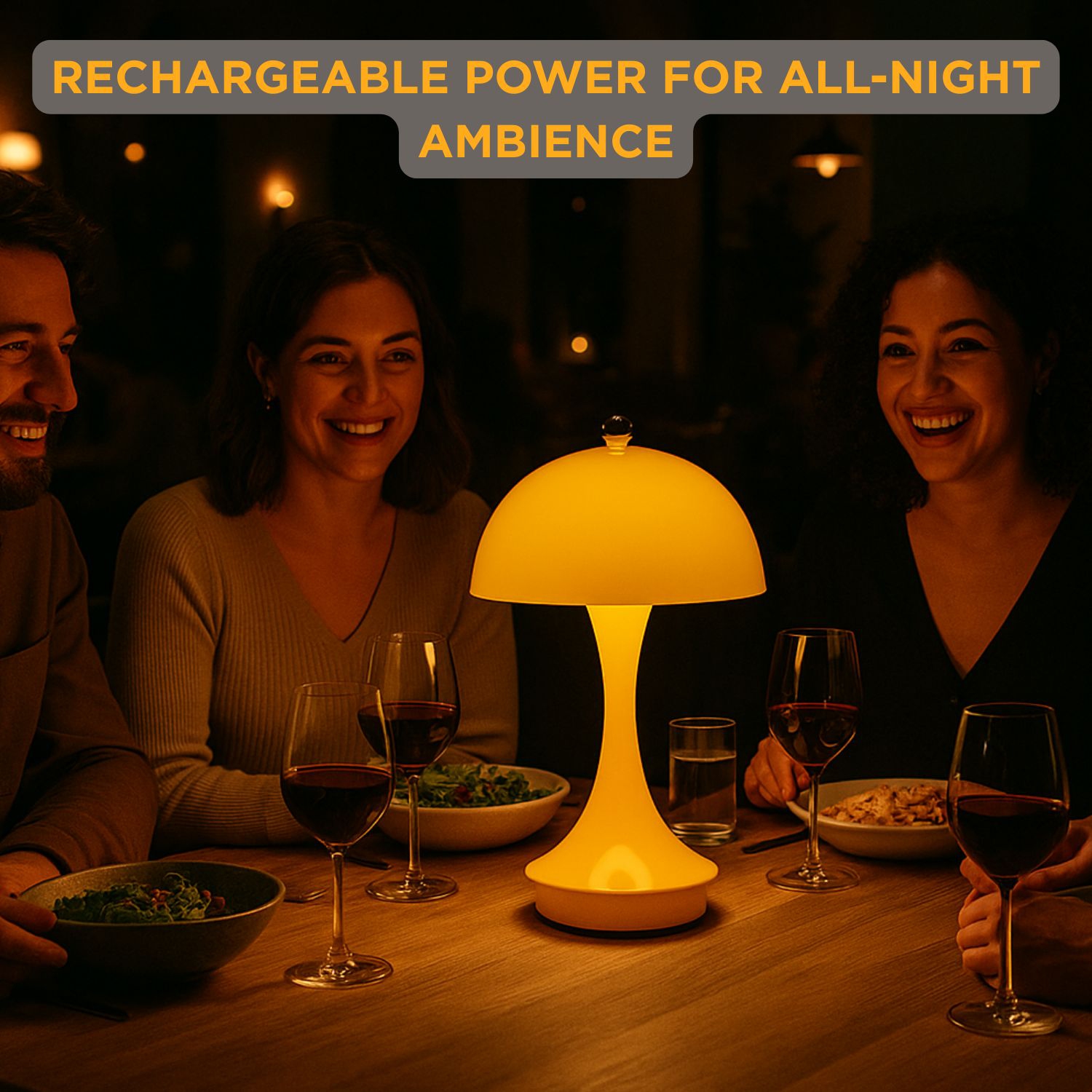 LED Abbott Trilite, lampe de table moderne rechargeable alimentée par USB, champignon pour chambre, salon ou coin lecture, 10&nbsp;po, jaune brillant