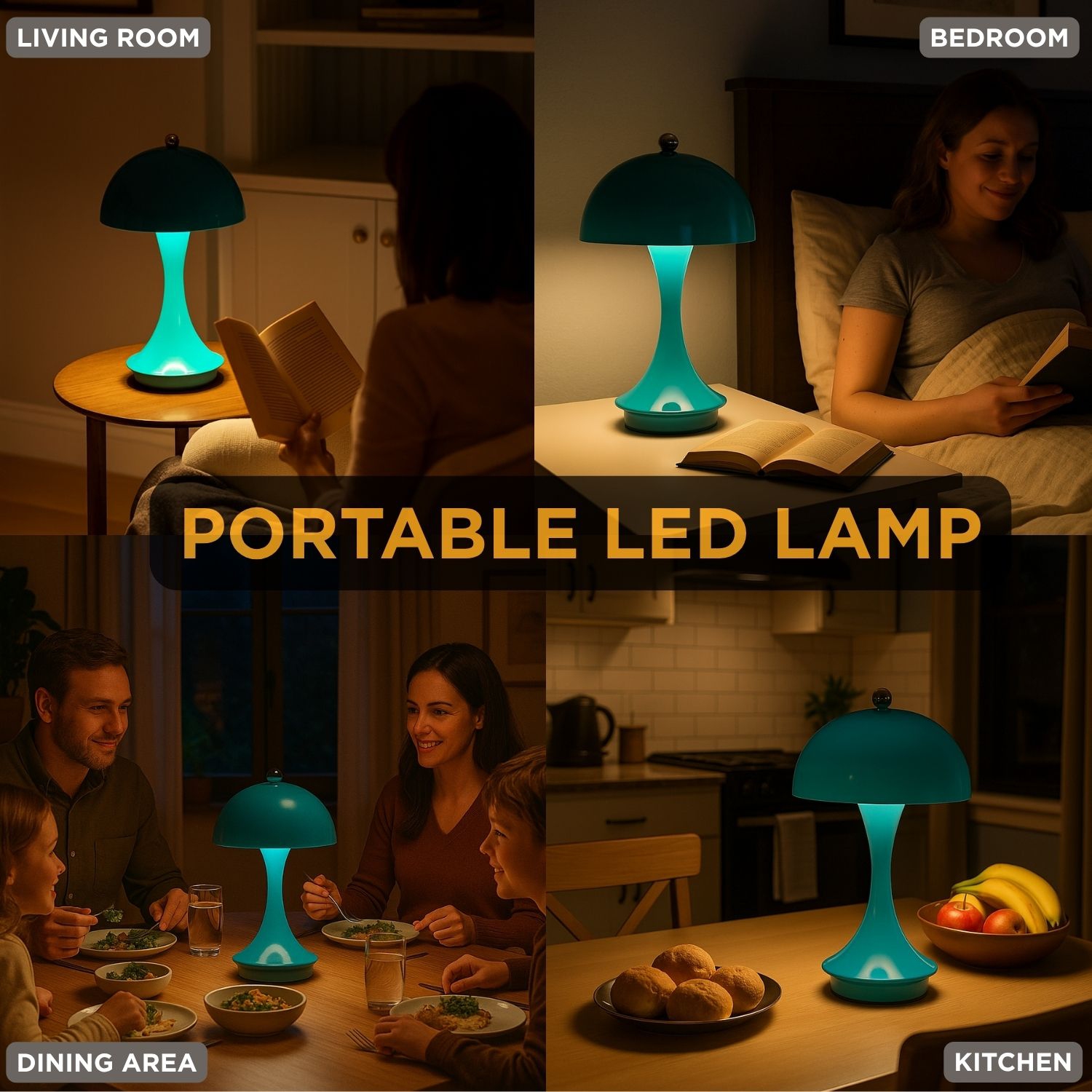 Abbott Trilite Dome Shade LED Lamp, Modern Rechargeable Table Lamp with USB Powered, Mushroom Design for Bedroom, Living Room, or Reading Nook, 10",