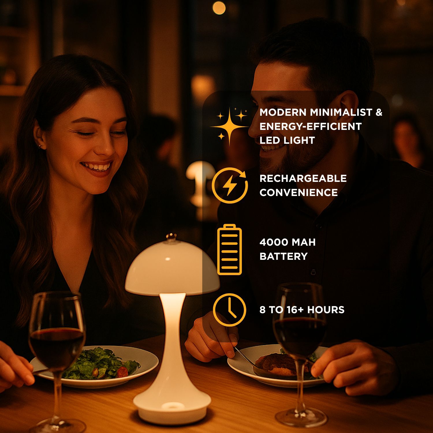 LED Abbott Trilite, lampe de table moderne rechargeable alimentée par USB, champignon pour chambre, salon ou coin lecture, 10 po, blanc brillant