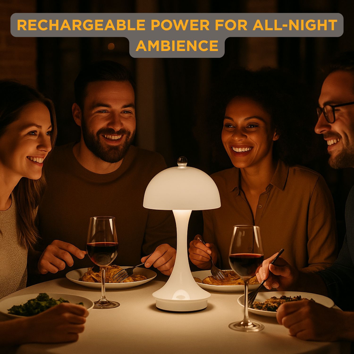 LED Abbott Trilite, lampe de table moderne rechargeable alimentée par USB, champignon pour chambre, salon ou coin lecture, 10 po, blanc brillant