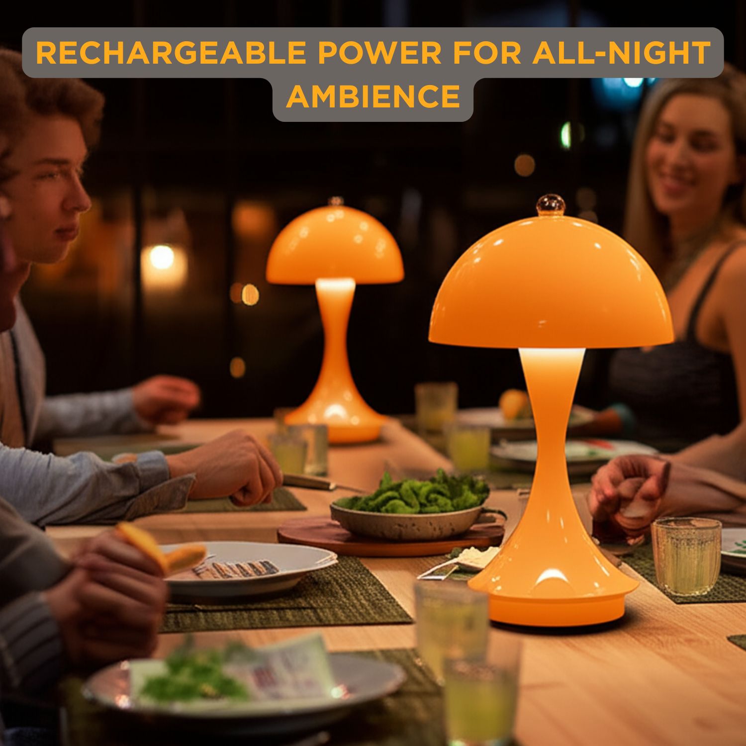 Abbott Trilite Dome Shade LED Lamp, Modern Rechargeable Table Lamp with USB Powered, Mushroom Design for Bedroom, Living Room, or Reading Nook, 10",