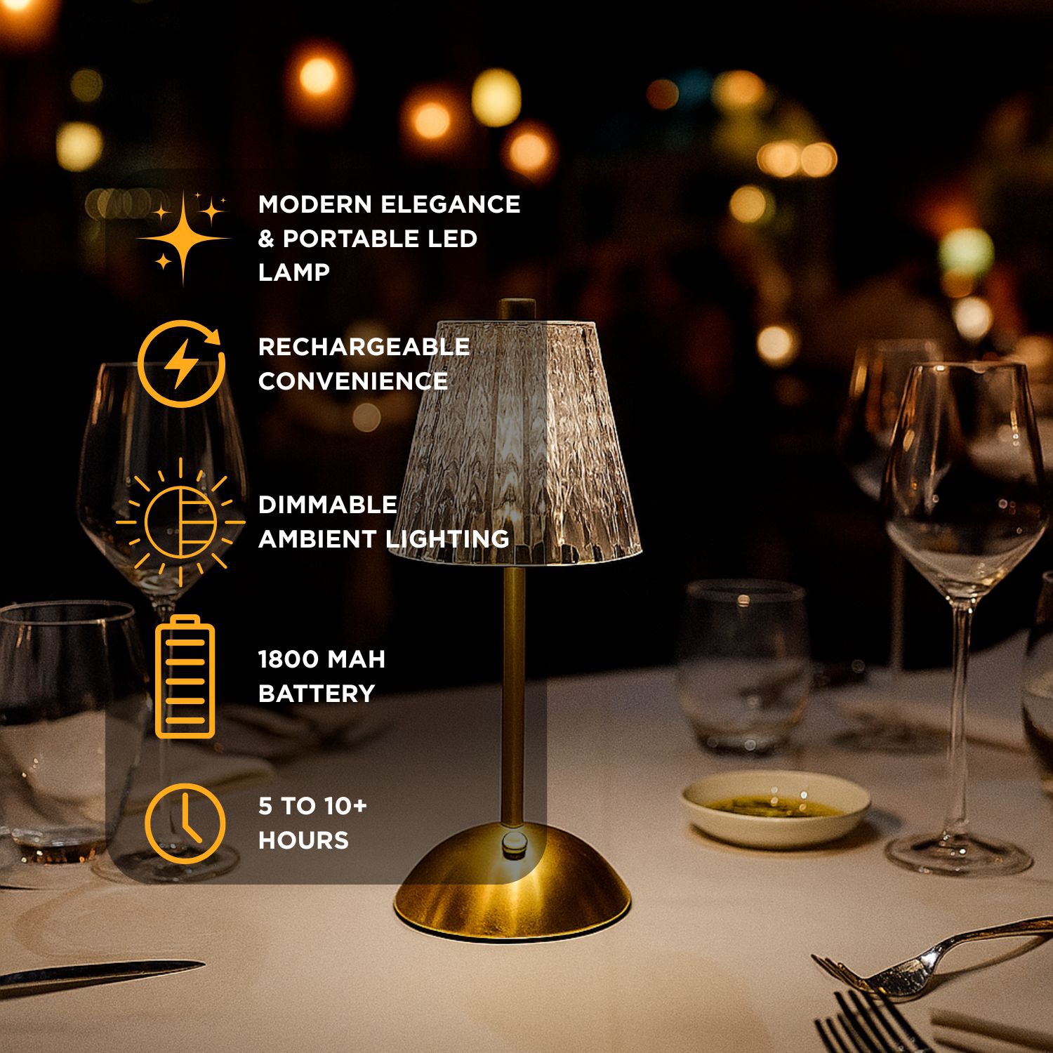 Abbott Trilite Crystal Shade LED Table Lamp, Cordless Rechargeable Light, Modern Decorative Accent for Bedroom or Living Room, 12", Clear/Gold