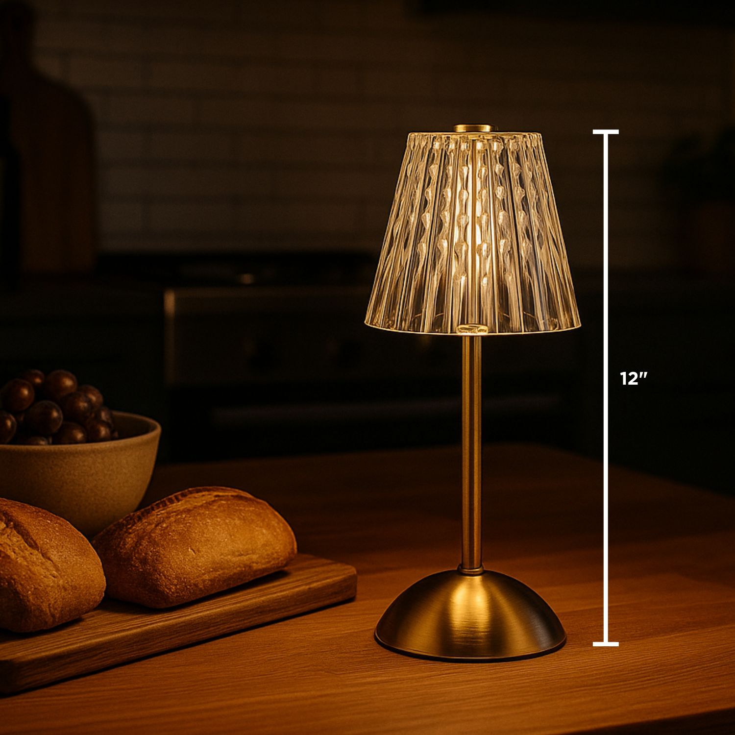 Abbott Trilite Crystal Shade LED Table Lamp, Cordless Rechargeable Light, Modern Decorative Accent for Bedroom or Living Room, 12", Clear/Gold