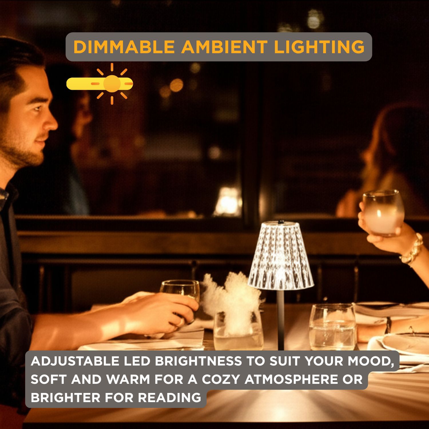 Abbott Trilite Crystal Shade LED Table Lamp, Cordless Rechargeable Light, Modern Decorative Accent for Bedroom or Living Room, 12", Clear/Black