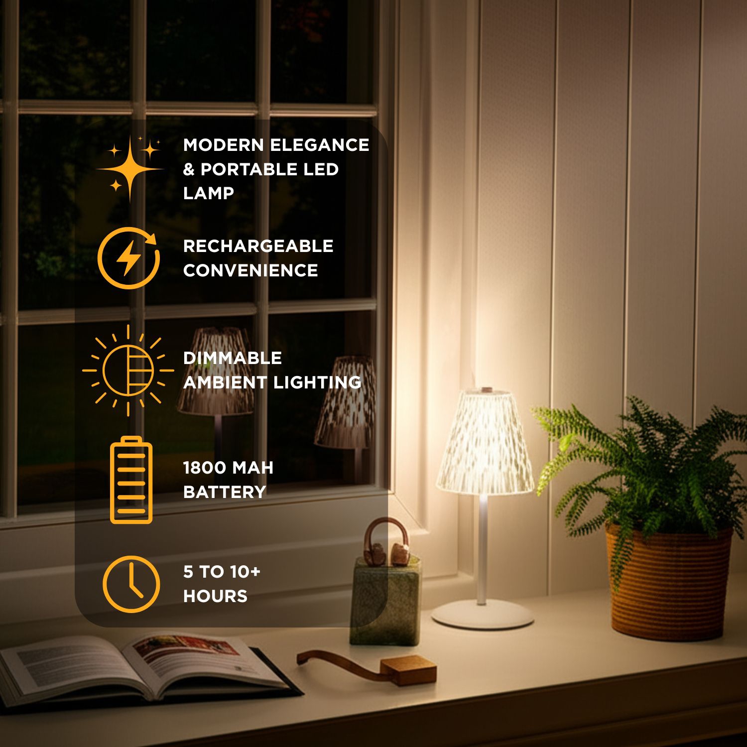 Abbott Trilite Crystal Shade LED Table Lamp, Cordless Rechargeable Light, Modern Decorative Accent for Bedroom or Living Room, 12", Clear/White