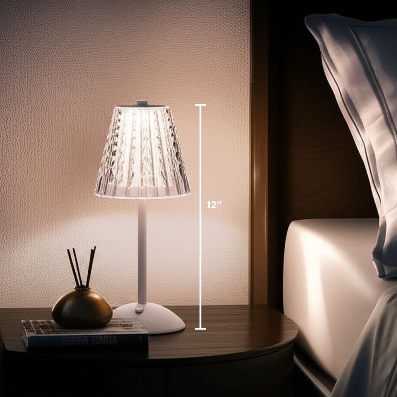 Abbott Trilite Crystal Shade LED Table Lamp, Cordless Rechargeable Light, Modern Decorative Accent for Bedroom or Living Room, 12", Clear/White