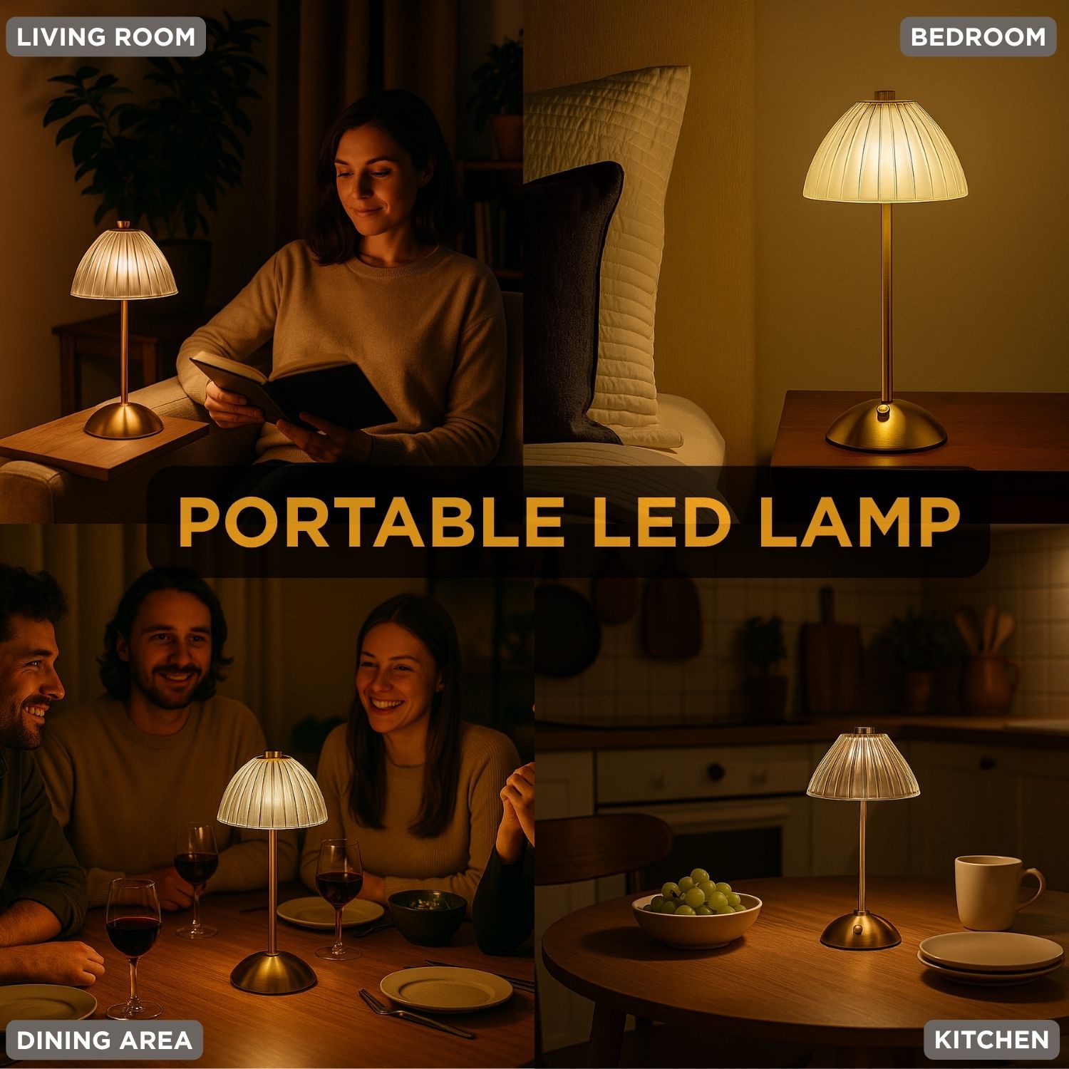 Lampe de table Trilite Fancy Shade LED d'Abbott – Lampe de table rechargeable sans fil de 12 po en or/blanc, en métal et en acrylique – Lampe