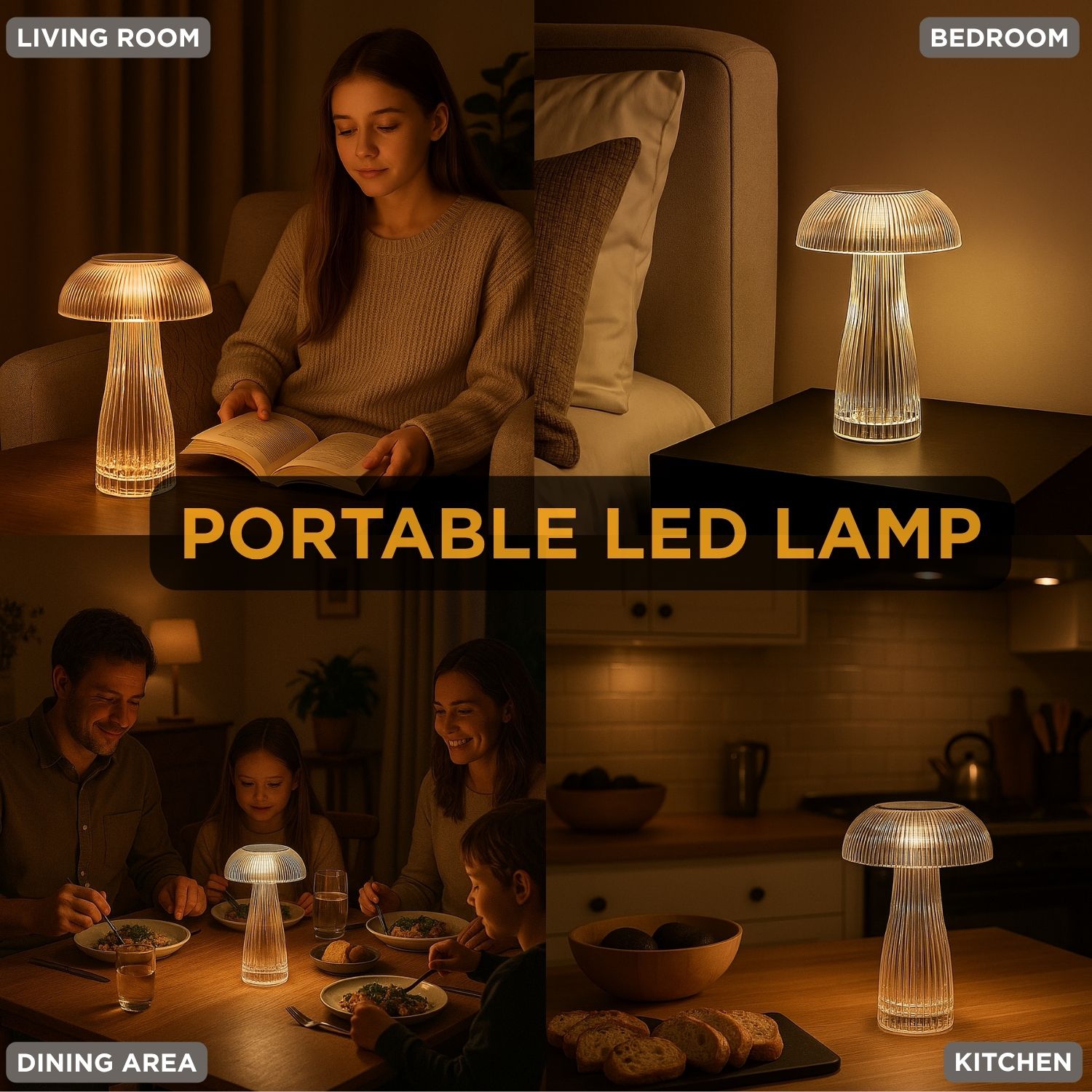 Lampe de table LED aux champignons côtelés d'Abbott |9&nbsp;po de haut