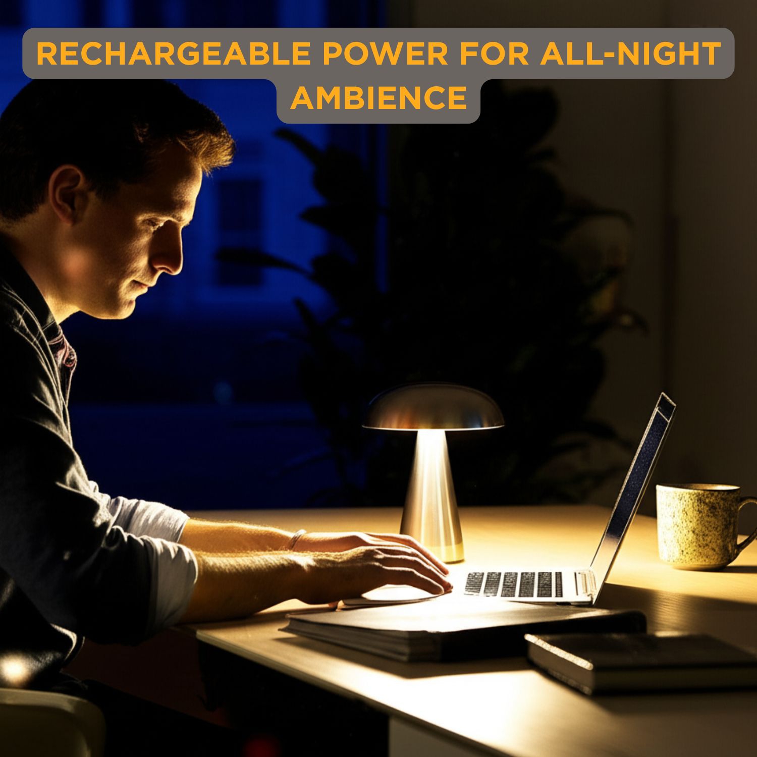 Abbott Trilite Metallic Mushroom LED Table Lamp, Rechargeable Touch Light, Dimmable with USB Charging, Modern Accent for Desk or Nightstand, 8",