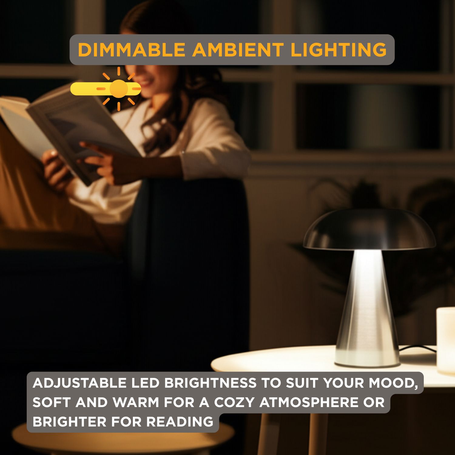 Abbott Trilite Metallic Mushroom LED Table Lamp, Rechargeable Touch Light, Dimmable with USB Charging, Modern Accent for Desk or Nightstand, 8",