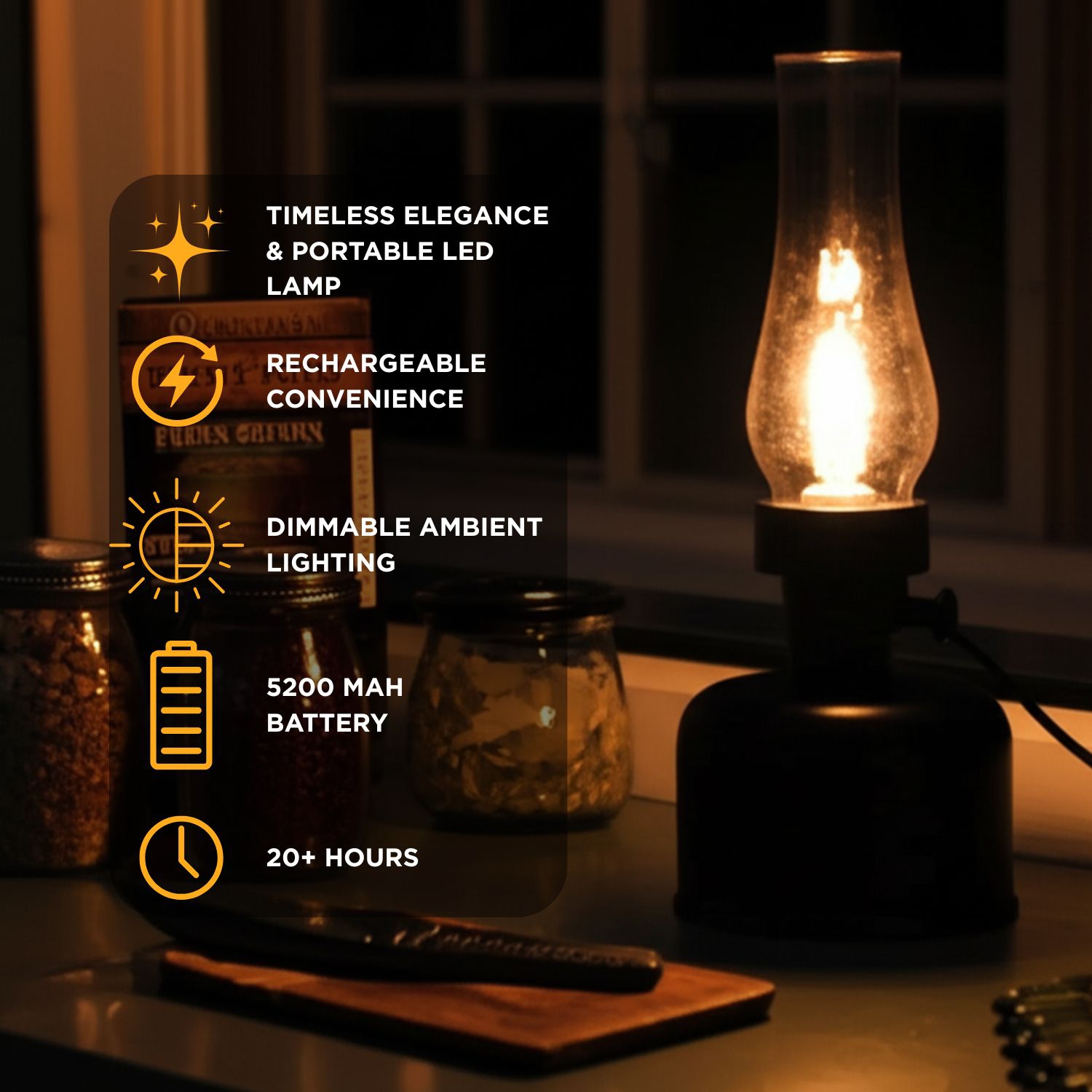 Lampe de table Abbott LED avec cheminée en verre lustré|10,5&nbsp;po, ampoule Edison à intensité réglable|éclairage d'appoint intérieur/extérieur,