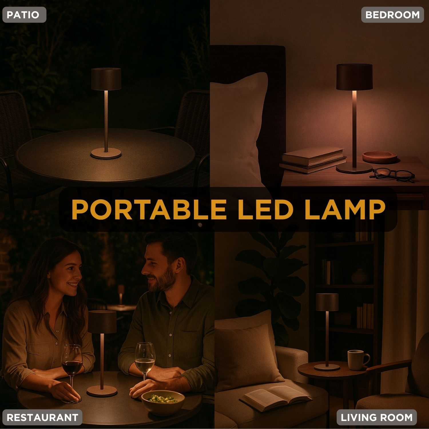 Abbott Classic Solar LED Table Lamp, Solar & USB Rechargeable Light, Dimmable with 3 Brightness Levels – Outdoor-friendly for Patio or Garden,