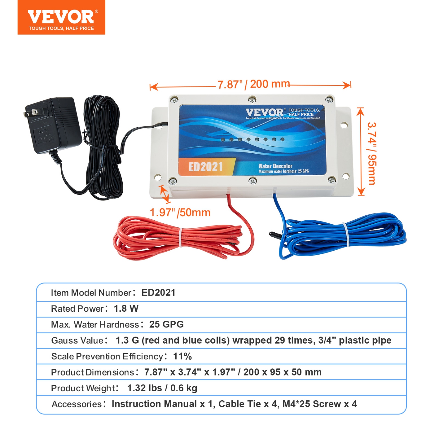 VEVOR 6 Years and up Durable Electronic Water Descaler System, Whole House Salt Free Descaler, Hard Water Conditioner to Reduces Scale Build-Up, for