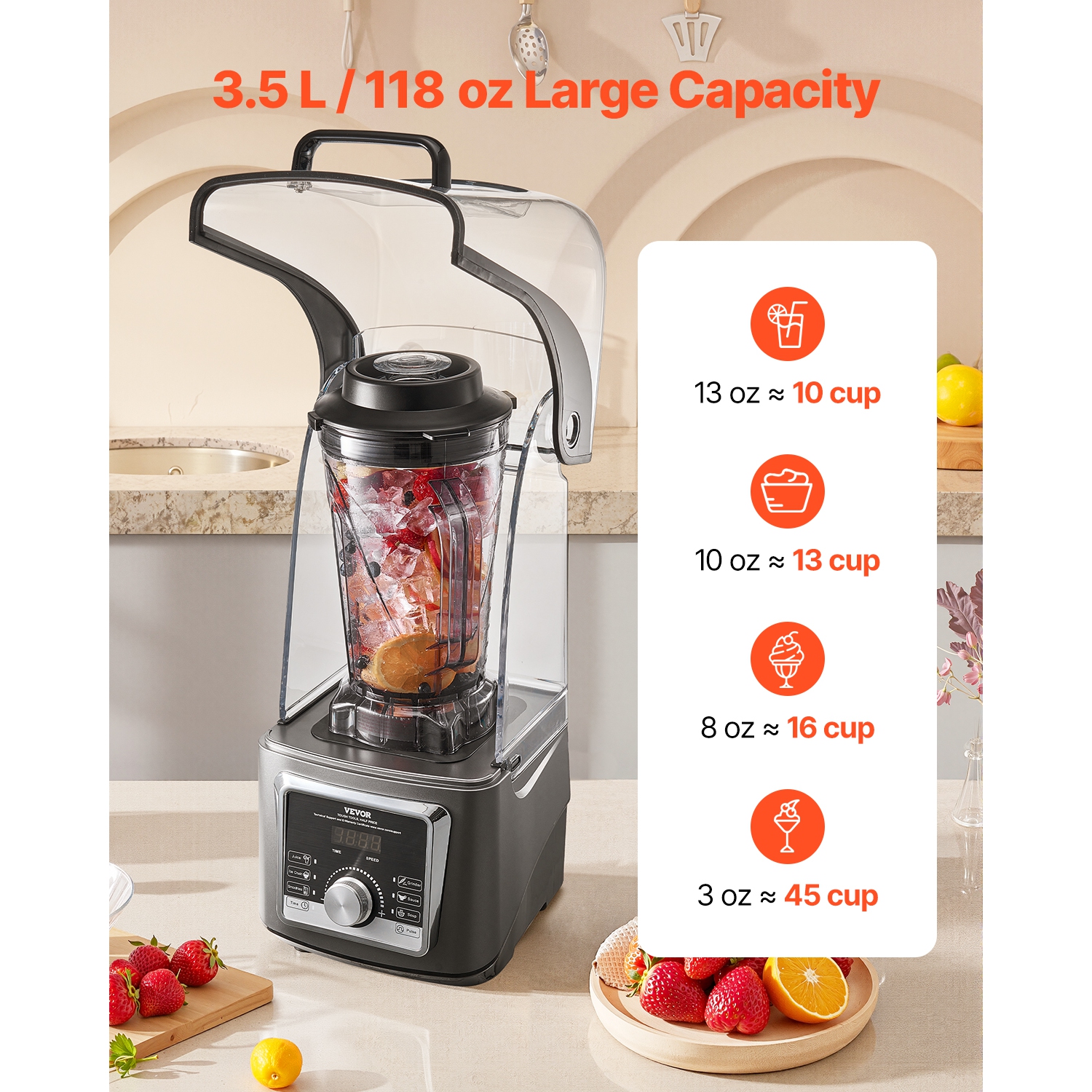 VEVOR 135 oz 1400W Blender for Smoothies, Professional Blender with Motor, Multi-Functional Food Processing Blender with Noise Cover for