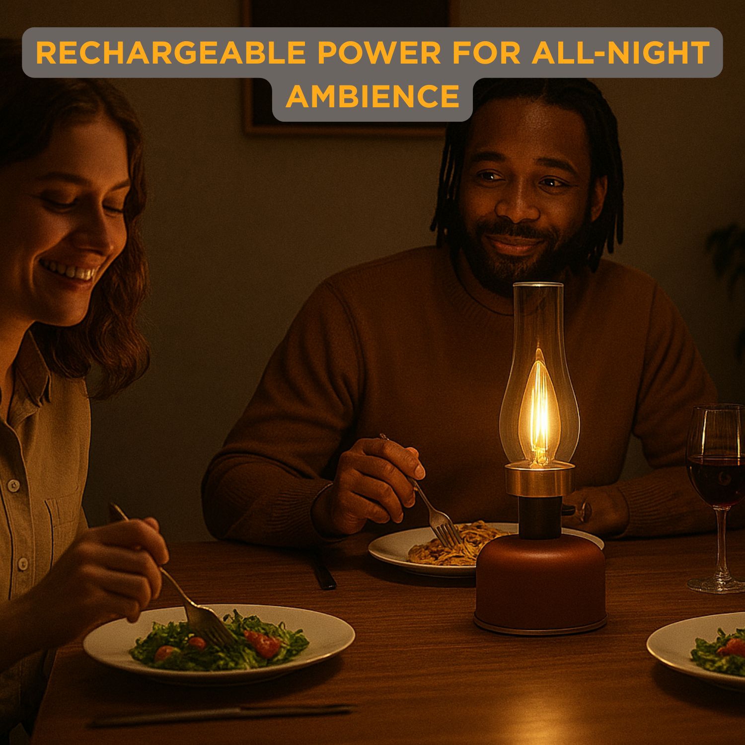 Lampe de table Abbott LED avec cheminée, rechargeable par USB, lampe à intensité réglable avec ampoule de style Edison, lampe d'appoint rétro