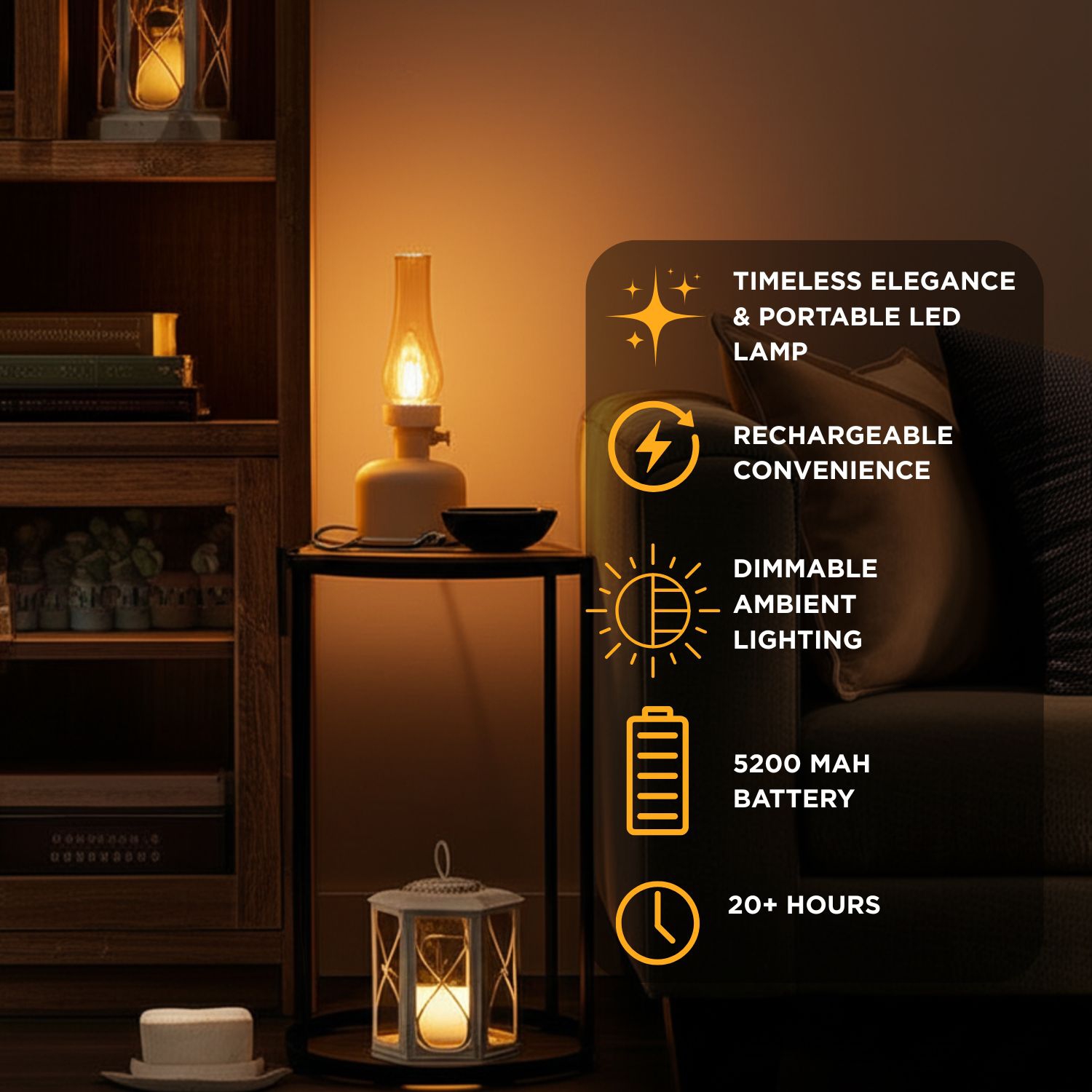 Lampe de table LED d'Abbott avec cheminée en verre lustré|10,5 po, ampoule Edison à intensité réglable|Éclairage d'appoint intérieur/extérieur,