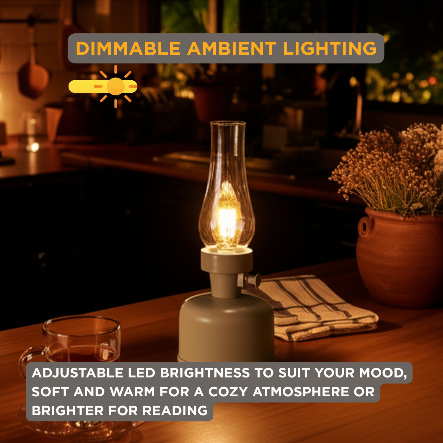 Lampe de table LED d'Abbott avec cheminée en verre lustré|10,5 po, ampoule Edison à intensité réglable|Éclairage d'appoint intérieur/extérieur,