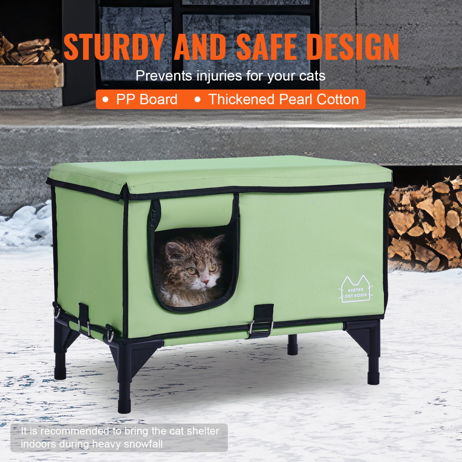 VEVOR 900D Elevated Heated Cat House, Cuboid Kitty Shelter with Adjustable Temperature and Timer, Oxford Cloth, with Heated Pad for Winter to Stay