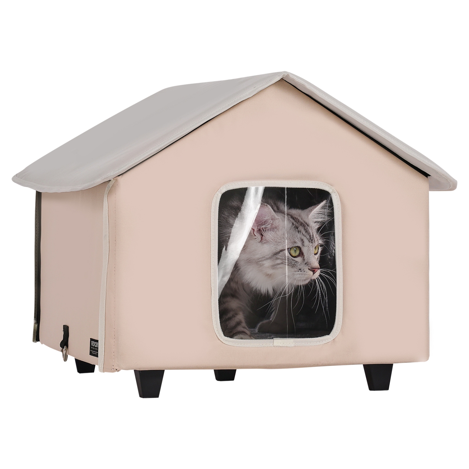 VEVOR 600D Elevated Heated Cat House, Outdoor Kitty Shelter with Timer, Oxford Cloth Foldable Cat Shelter with Heated Pad for Winter to Stay Warm and