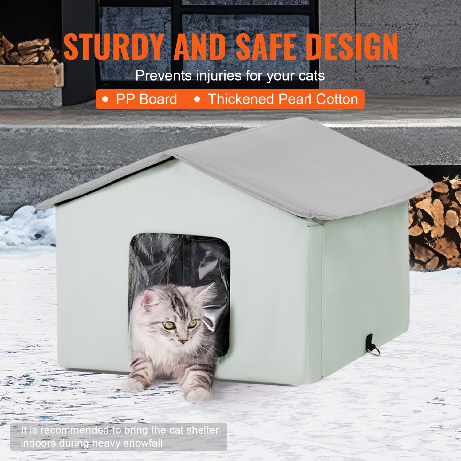 VEVOR 600D Heated Cat House,Outdoor Kitty Shelter with Adjustable Temperature and Timer, Oxford Cloth Cat Shelter with Heated Pad for Winter to Stay