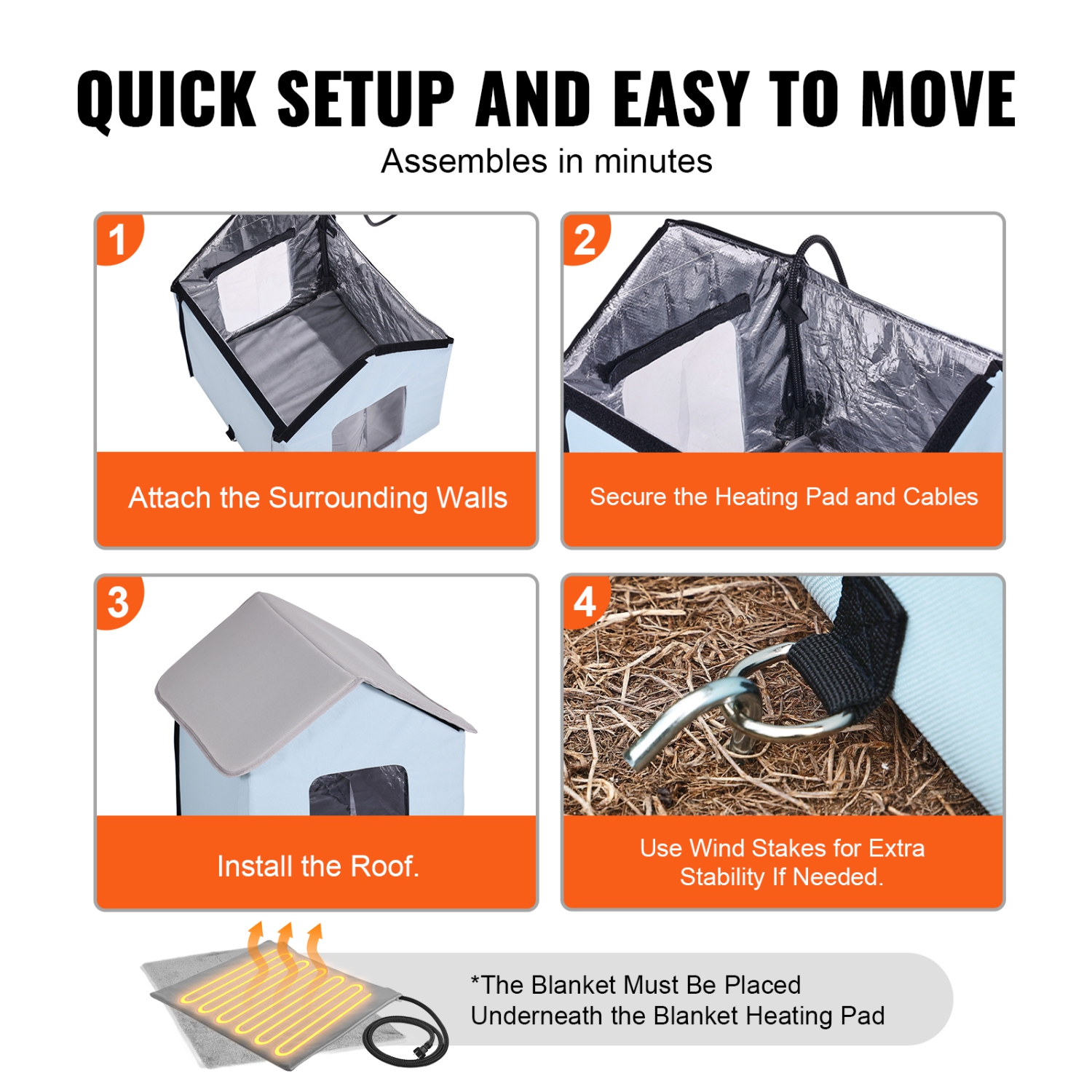 VEVOR 600D Heated Cat House, Outdoor Kitty Shelter with Timer, Oxford Cloth Foldable Cat Shelter with Heated Pad for Winter to Stay Warm and Cozy,