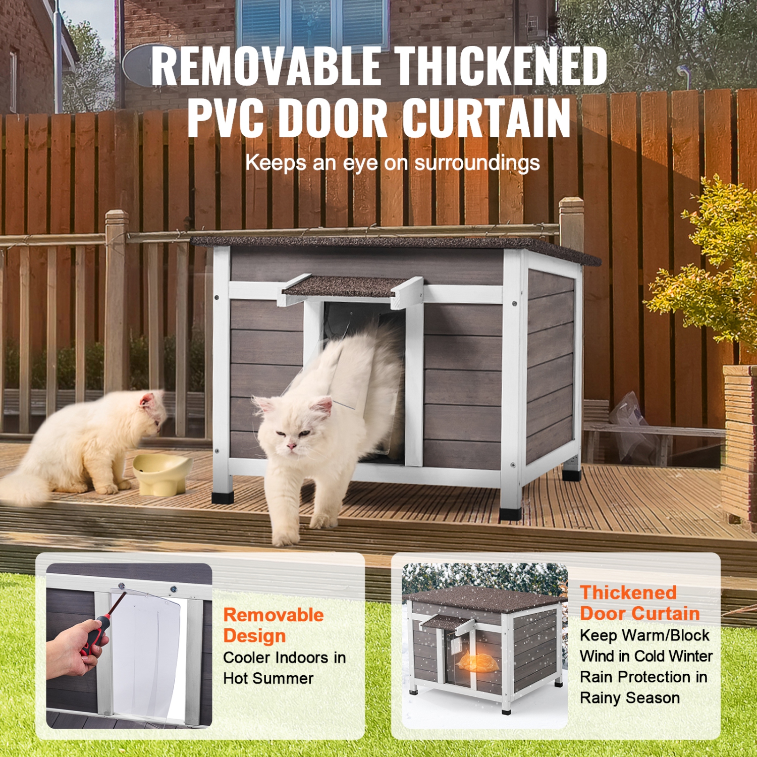 VEVOR 24"L x 21"W x 18"H Outdoor Cat House Weatherproof, Feral Cat Shelter for Multiple Cats, Outdoor Wooden Cat Rabbit House with a Window, Open