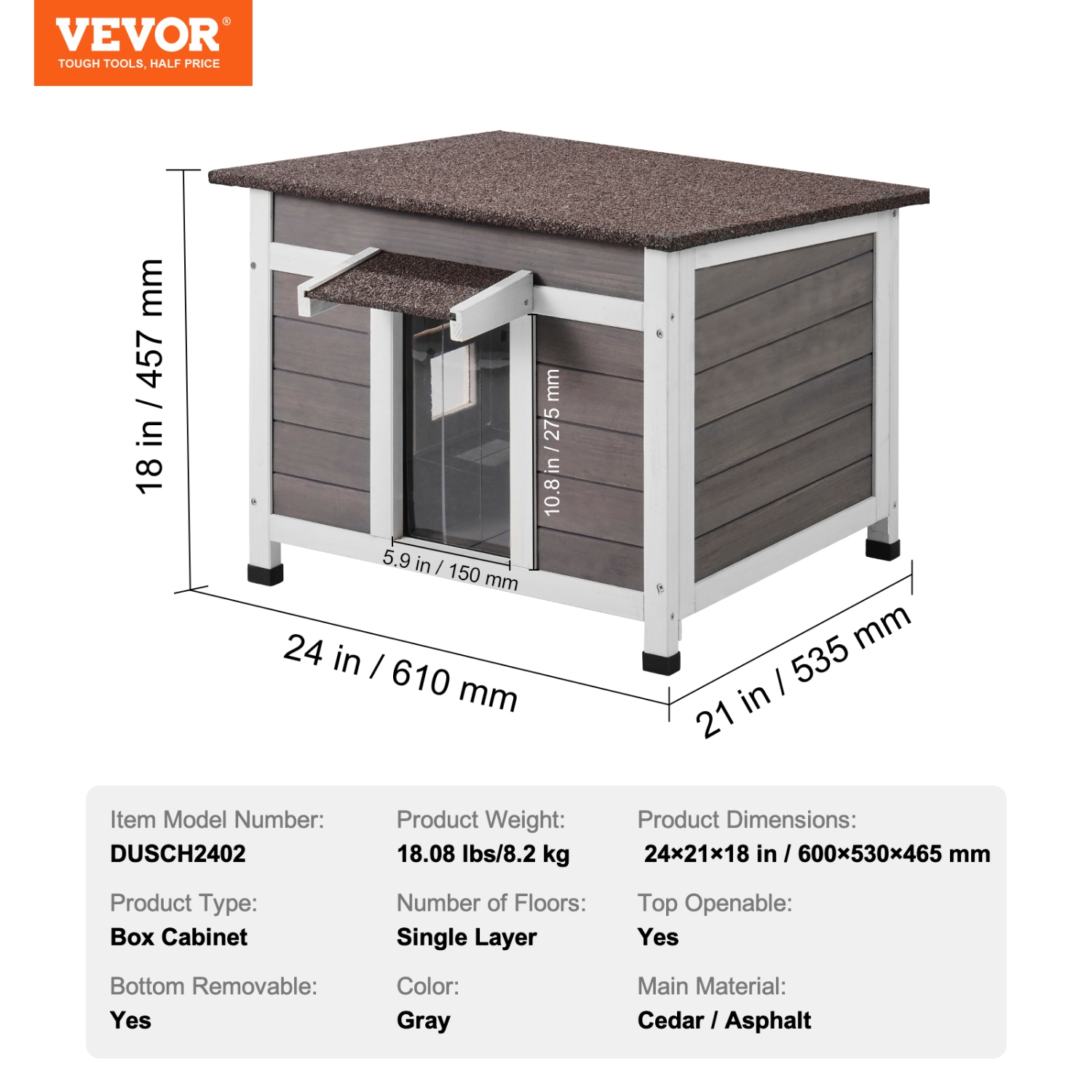 VEVOR 24"L x 21"W x 18"H Outdoor Cat House Weatherproof, Feral Cat Shelter for Multiple Cats, Outdoor Wooden Cat Rabbit House with a Window, Open