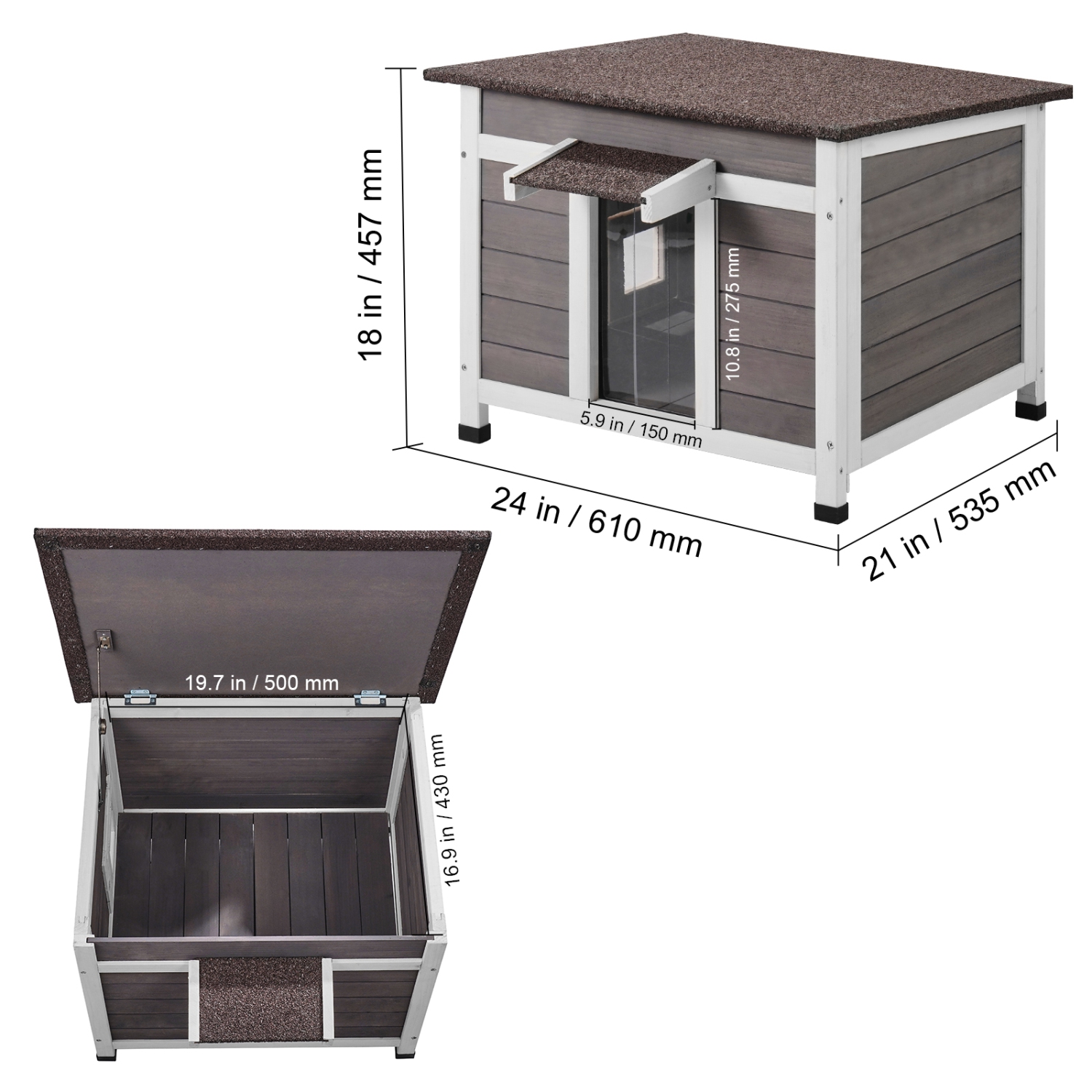 VEVOR 24"L x 21"W x 18"H Outdoor Cat House Weatherproof, Feral Cat Shelter for Multiple Cats, Outdoor Wooden Cat Rabbit House with a Window, Open