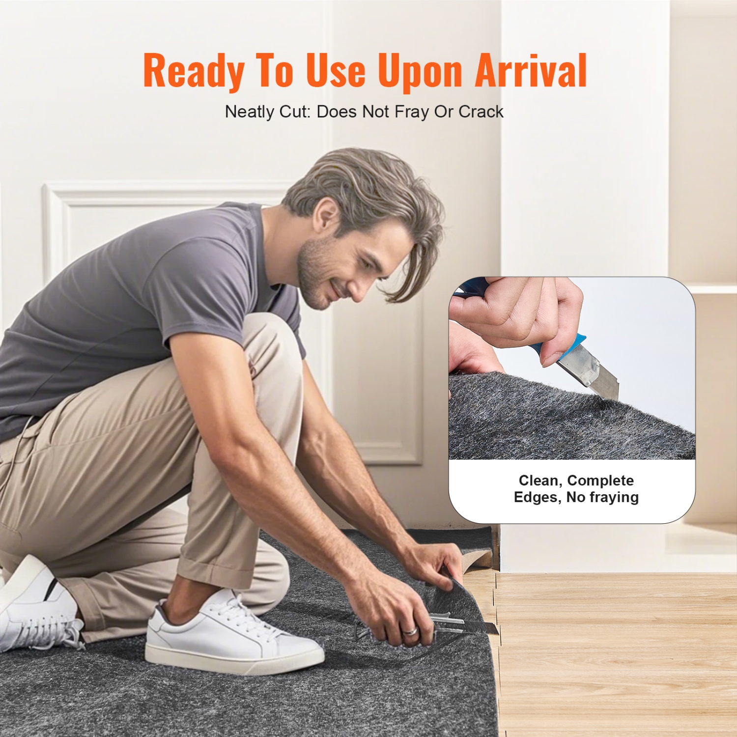 VEVOR 5' x 8' Slip-Resistant Rug Pad, Protective Cushioning Carpet Pad, 1/4"Thick, Dual Surface - Polyester Felt + Latex, Gray, 3-4㎡ Area Carpet