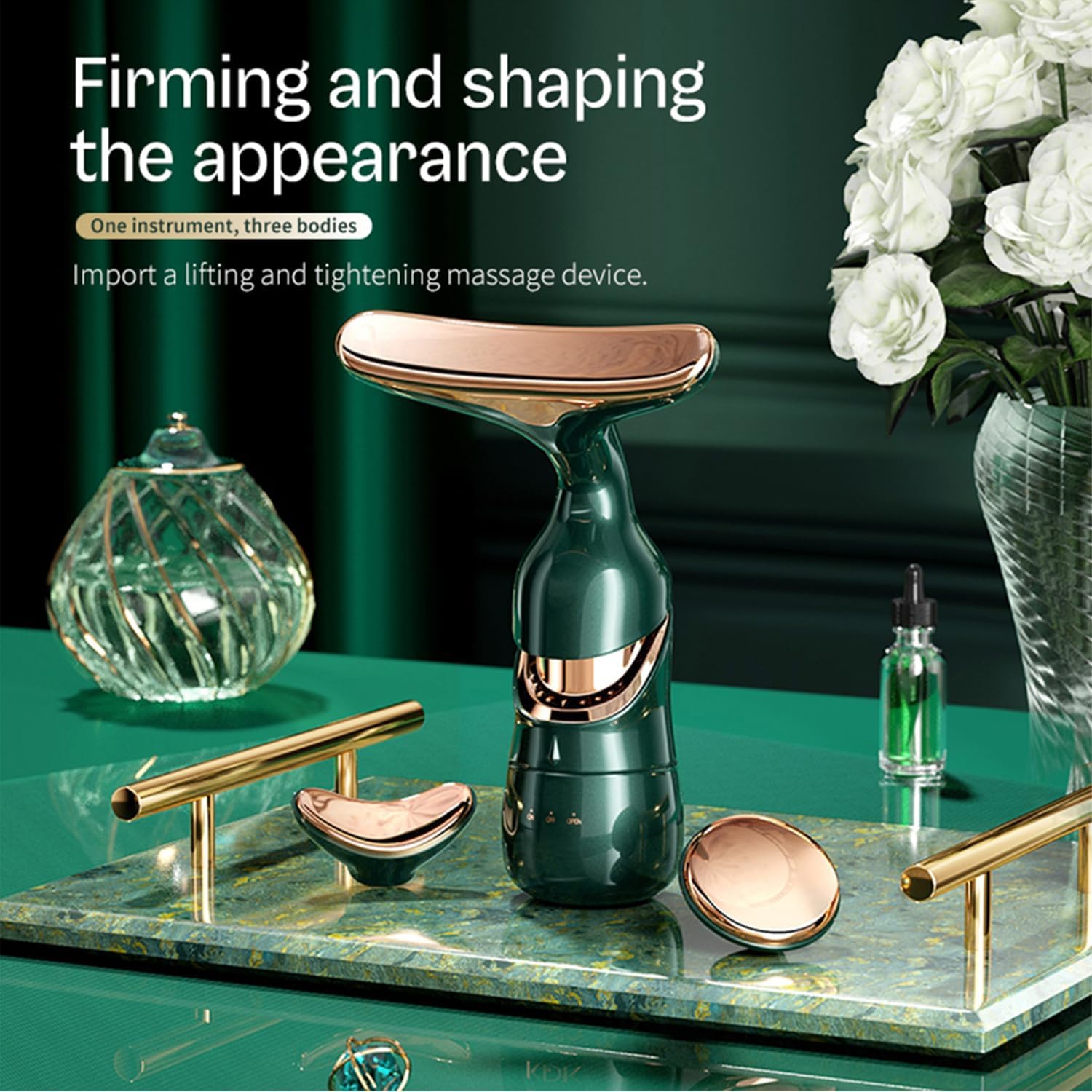 Firming and anti-wrinkle beauty instrument for face/neck/eyes, multi-function vibration massager, 3-in-1 facial skincare instrument for improving,