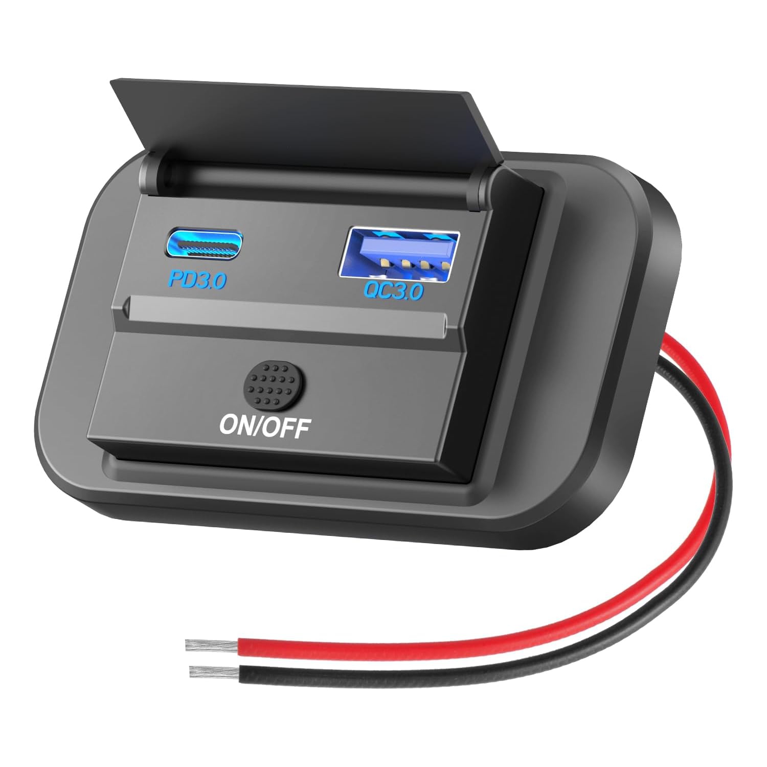 12V USB Outlet Surface Mount Lightweight PD USB C 30W and QC 3.0 18W USB 12 V USB Cigarette Lighter Replacement Charger Socket Panel with Button