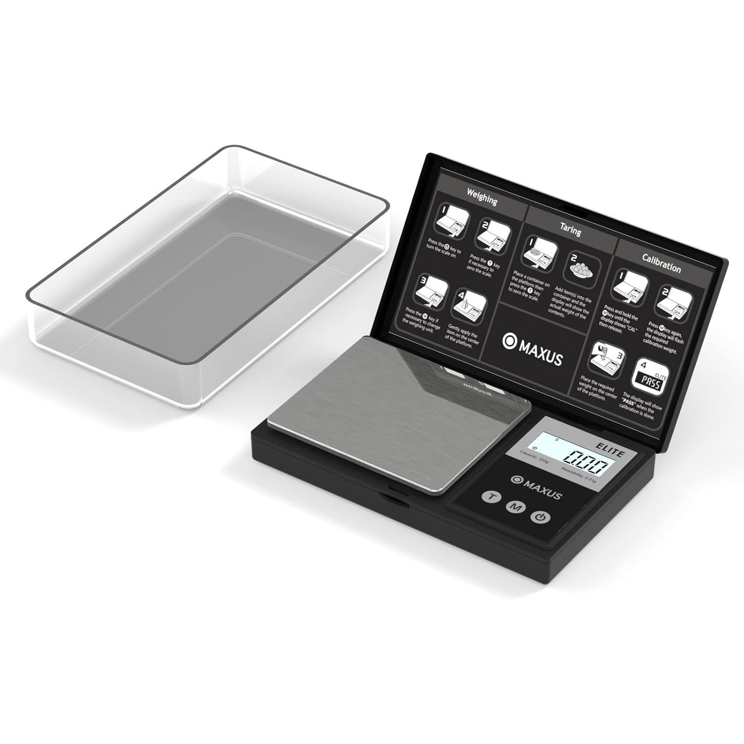 MAXUS Precision Pocket Scale - 500g x 0.01g Digital Gram Scale with Tray, Backlit LCD, Tare Function, for Jewelry, Food, and Coins
